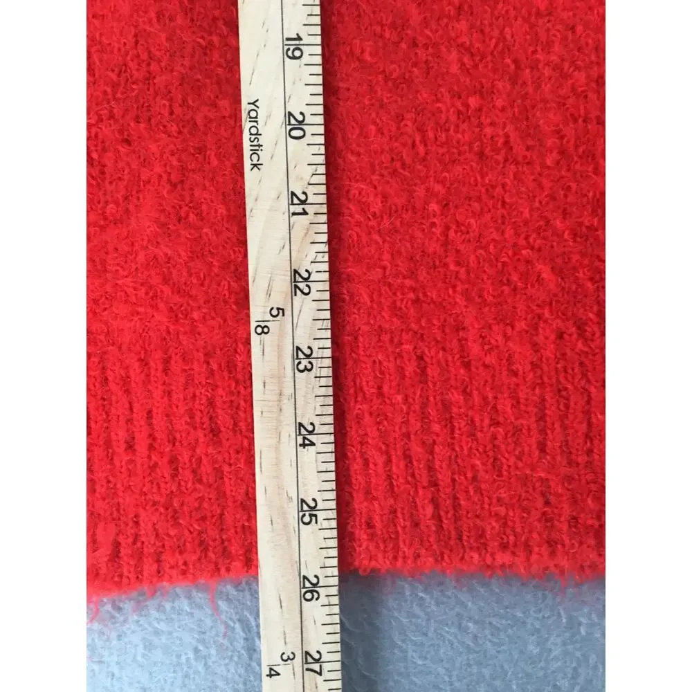 Aerie NWT Fuzzy Red Boucle V-Neck Sweater Size Small